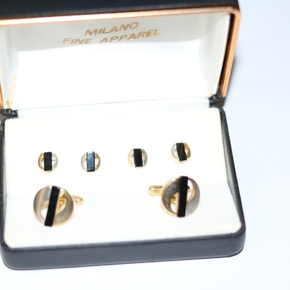 6-Piece Italian Onyx Gold Filled Tuxedo Cufflink & Stud Set